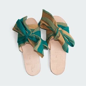 Brother Vellies Burkina Bow Slides Sandals Green Size 7